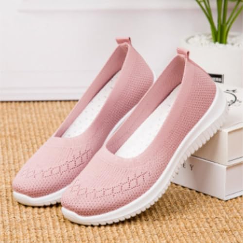 Summer Flat Shoes for Women Wide Fit Orthopedic Walking Shoes Ladies Breathable Mesh Slip on Shoe Comfortable Arch Support Soft Sole Flats Low-Top Round Toe Shoe Hollow Ballet Pumps Flats Pink - Image 3