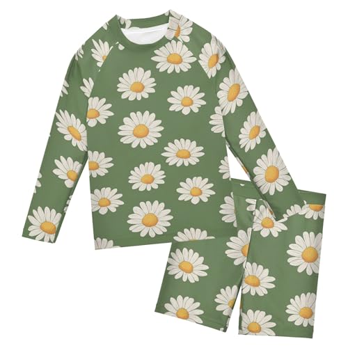 White Daisy Flowers Baby Boys' Toddler Long Sleeved Rashguard Swim Bathing Suit Set B0405162