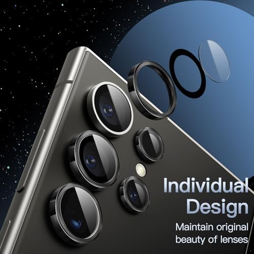 JETech Ochraniacz Obiektywu Aparat dla Samsung Galaxy S24 Ultra, 9H Szkło Hartowane Metalowy Indywidualny Pierścień Osłona, Taca Łatwej Instalacji, HD Przejaśniać, 1 Komplet (Czarny)