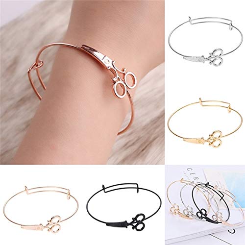 Greendou Fashion Jewelry Minimalist Shears Scissor Bangle Stacking Adjustable Wire Bracelet for Hairdresser (Gold) by Greendou - Image 2
