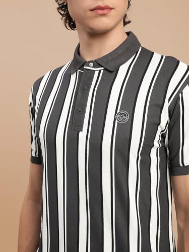 Image of Lux Nitro Men's Striped Polo T-Shirt | Cotton Blend Half Sleeve Collared T-Shirt for Man | Regular Fit Casual Wear