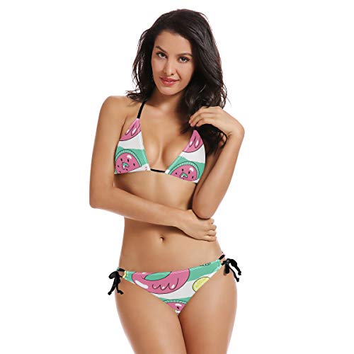 Preisvergleich Produktbild AIMILUX Bikini zum Schnüren,Buntes nahtloses Sommermuster handgezeichnet,Frauen Badeanzug Low Rise Skinny(S)