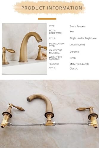 Robinets de lavabo mitigeur baignoire 3 trous laiton antique rétro