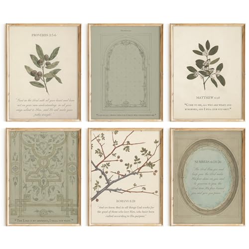 Sage Green Christian Wall Art Posters Vintage Bible Verse Canvas Wall Decor Scripture Botanical Art Prints Religious Pictures Christian Paintings Artwork for Living Room Bedroom 8x10x6 Inch Unframed