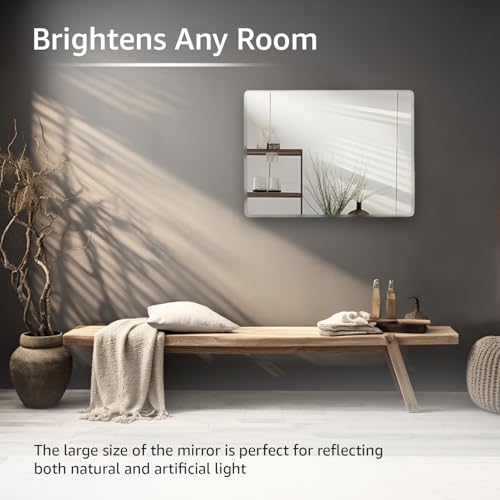Image of Amazon Basics Frameless Rectangular Wall Mirror, 24 x 18 Inch, Unframed Beveled Edge Glass, Decorative Mirror for Bathroom, Bedroom, Entryway, Living Room & Dressing Room