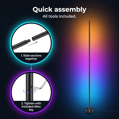 Image of DeeprBling LED Floor Lamp, 165 cm RGB Dimmable Floor Lamp with Remote Control and Bluetooth APP, 16 Million Colours, Music Sync and Timer, DIY Mode (Multicolored)