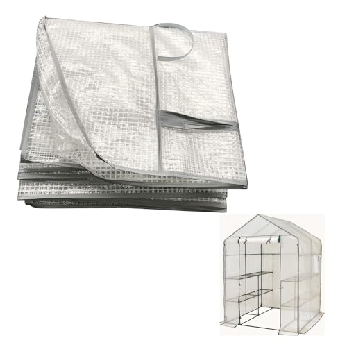 Top Home Solutions® Walk In Greenhouse White PE Cover Only with Roll-Up Zipped Door, 2 Windows – Grow house Cover For Plants and Seedlings - Perfect for Outdoor Garden 143L x 143W x 195H