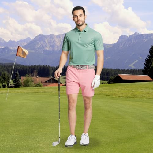 M MAELREG Mens Golf Shirts Short Sleeve Jacquard Casual Performance Moisture Wicking Collared Polo Shirts for Men Emerald — view 2