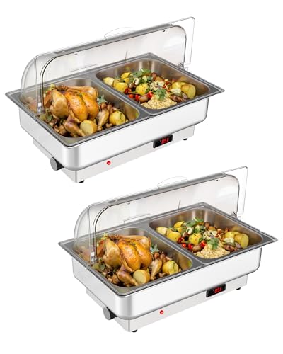 Takywep 2 Pack Rectangular Chafing Dish Electric Buffet Set,2 x 4.5QT Half-Size Stainless Steel Food Servers and Warmers with Temperature Control for Catering, Wedding and Parties