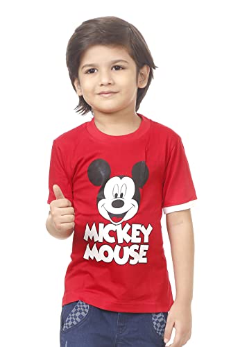 Image of Boys Cotton Half Sleeve Round Neck red Mickey Printed t-Shirt