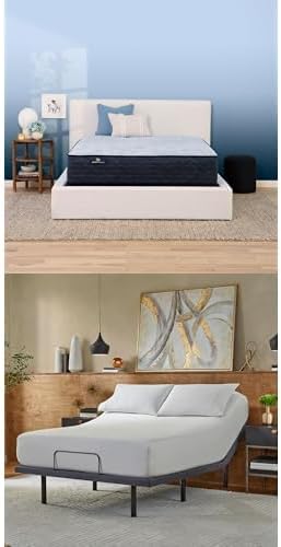 Serta Perfect Sleeper Enhanced 13.5" Plush Full Mattress baselogic Level 3 Full Adjustable Base Bed Frame - Cooling Gel Memory Foam & Pocket Innersprings, Head & Foot Adjustability