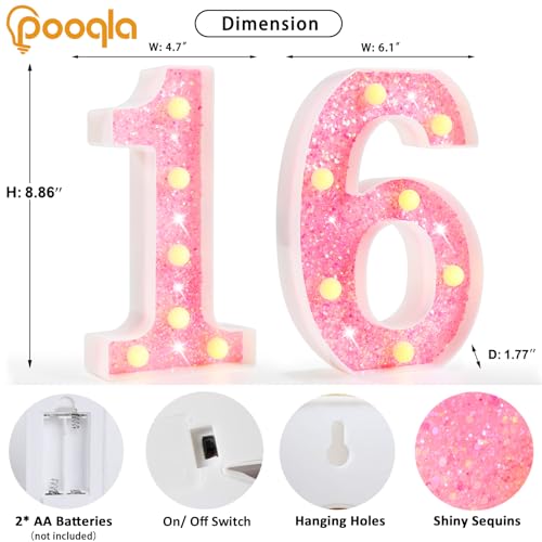 Pooqla 16th Birthday Decorations for Girls, Pink Light Up Numbers for Sweet 16th Birthday, Gift for Girls Party Table Decoration Backdrop Wall Decor for Wedding Anniversary Decor by Pooqla - Image 5
