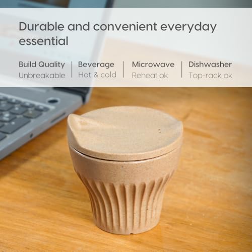 Image of Eha Earth Friendly Rafter Coffee Mug with Lid | Tea Cup Set | 175 ml | Made with Rice Husk | Microwave Safe Mugs for Gifting | 2 Unit | Tortilla