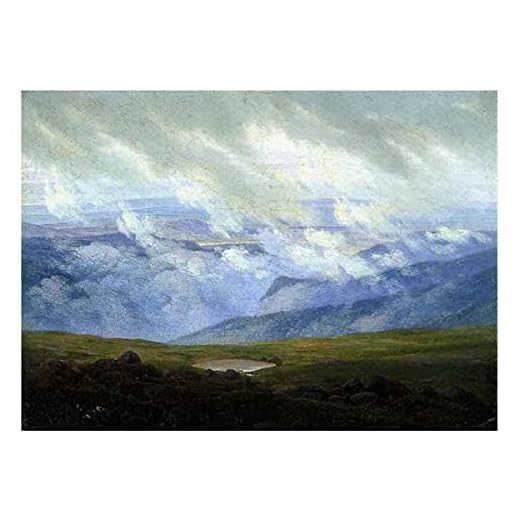 Caspar David Friedrich《Driftande moln 》Canvastryck Kanvas Väggkonst Canvas Bilder Väggbilder Vardagsrum Konstverk Redo att Hänga Heminredning(30x42cm-11.7x16.5inch,Inramad)