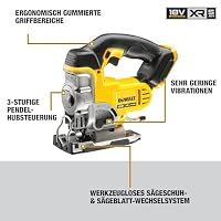 Dewalt 18 Volt Akku-Stichsäge DCS331N (vibrationsarmer Hochleistungsmotor, elektronische Hubzahlregulierung, Hublänge: 26 mm, beidseitige Neigungseinstellung: 45°, Lieferung ohne Akku und Ladegrät) – Ansicht 2