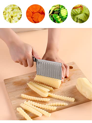 Crinkle Cutter Knife Stainless Steel Cutting Tool for Potato Carrot Chip Vegetable French Fry, Wavy Chopper Wave Slicer Steel Blade, Kids Lunch Accessories (Black Handle) - Thumbnail 5