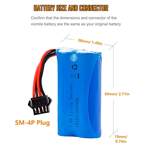 Vicmile 2000Mah 7.4V Electric Water Gun Battery 2S 15C Li-Ion Battery With Sm-4P Plug Fit For Electric Water Gun High Capacity Rc Batteries With 2 Usb Battery Chargers #TOP2