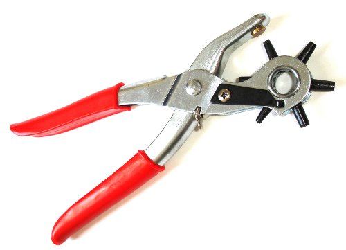 9" Rubber Gripped Carbon Steel 6 Size Revolving Leather Hole Punch Tool w/ Brass, Color May Vary