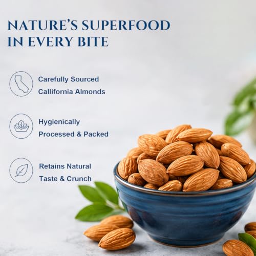 Image of RealNut Plain California Almonds 250g | Premium Badam Whole | Natural Unroasted & Unsalted Almonds | Healthy Protein Rich Dry Fruits Snack | Crunchy Almond Kernels