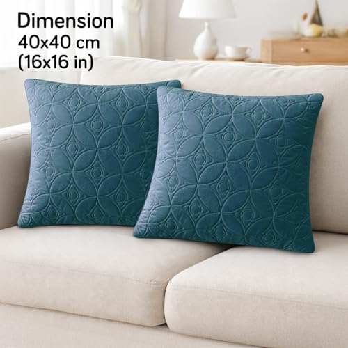 Image of HOKIPO 100% Leakproof Quilted Cushion Cover for Sofa 16x16 Inches, Set of 2, Prussian Blue (AR-6280-PBL*2)