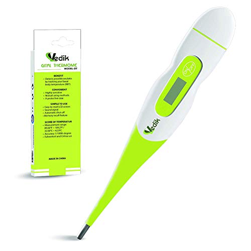 VEDIK Basal Digital Thermometer - Fast Reading, Auto Turn Off, 1/100th Degree High Precision and Memory Recall Fertility Basal Thermometer - Perfect Basal Thermometer for Ovulation Tracking