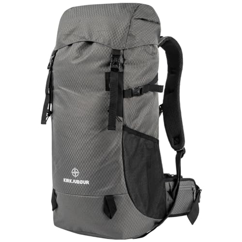 Kirkjubøur® Premium Outdoor Trekking Rucksack mit 30 L und 35 L, gepolsterter Wanderrucksack, flexibles Fassungsvermögen und wasserabweisendes Außenmaterial (Grau, 35 L)