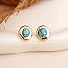 Jean Beau Gold Chunky Turquoise Stone Stud Earrings for Women, Trendy Vintage Oval Blue Gemstone Earring Wedding Prom Fashion Jewelry Gift