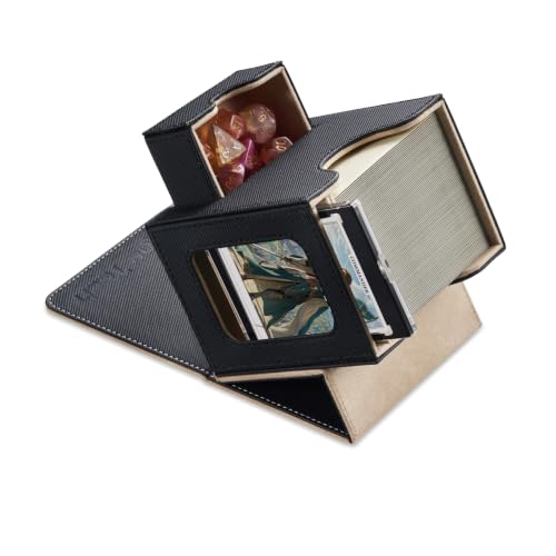 Mage Tech Card Deck Box for MTG Commander - Patented Design, Commander Display, Fits 100 Double-Sleeved Cards, 35pt Card Brick & Dice Tray - Black/Pale Gold by Mage Tech - Used condition - US$24.38