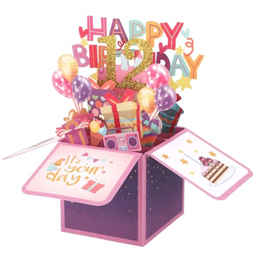 Gosknor Happy Birthday Pop up Card, Multicolored 3D Boxed Cards with Envelopes & Greeting Card Best Card Gifts Creative Pop up Boxed Cards for Family Friends (12th)