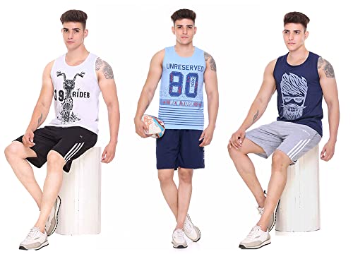 Image of Sleeveless Vest for Men || Tank Top Sando || Workout Tshirts || Sports Vest || Goa Beach Wear Swimming T-Shirt || Running Tops || Gym Vest for Men || Pack of 3 ||