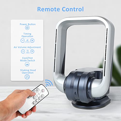 Infinipower Wall Mounted Fan Bladeless With Remote Controller, 2-In-1 No Leaf Heater & Fan Combo With Rotatable Head, 9-Hour Timing, 3 Gear Normal & Heating Airflow Adjustable, Grey, 15.7 " #TOP2