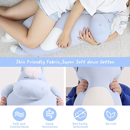 Morismos Unicorn Body Pillow, 36.2'' Big Unicorn Stuffed Animal Body Pillow, Super Soft Plush Unicorn Gift For Girl Kid, Hugging Plush Pillow For Christmas Baby Shower Birthday Valentine,Blue #TOP2