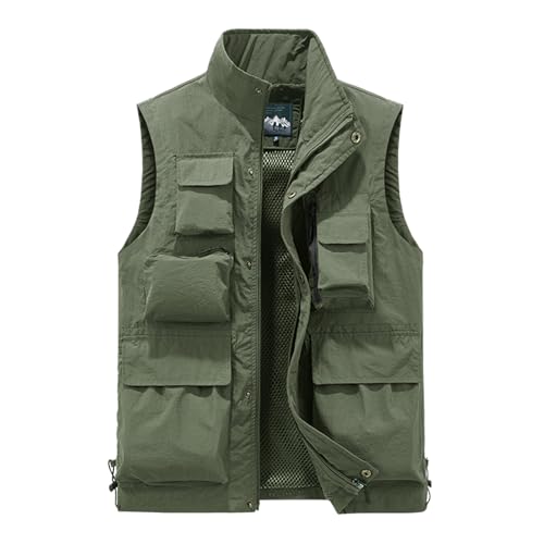 Men's Utility Work Vests Outdoor Fishing Safari Travel Photo Vests Lightweight Stand Collar Cargo Vest Multiple Pockets3