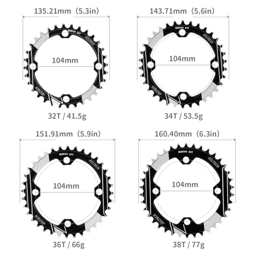 JZLTECH 104 BCD Bike Chainring: 36T Round Narrow Wide Chainring, Single Chain Ring for 8 9 10 11 12 Speed Mountain Bike MTB XC Trail e-Bike Fat Bicycle