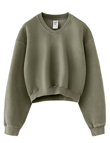 Hatant Women's Acid Wash Athletic V-neck Hoodie Sweatshirt