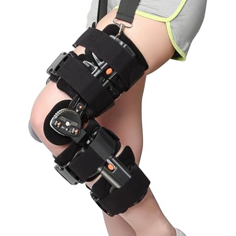 REAQER Hinged Knee Brace ROM Post OP Knee Immobilizer Leg Braces Orthopedic Patella Knee Brace Knee Immobilizer Brace Support Orthosis, Adjustable for Left Leg and Right Leg,One Size Cover
