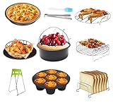 JACKGOLD Air Fryer Accessories Set Fit All 5.2qt-6.8qt And Larger Ovens, Cake & Pizza Pan, Metal Holder, Rack & Skewers, etc, BPA Free, Nonstick, Dishwasher Safe,Universal, Black (9 Inch 10-Piece)