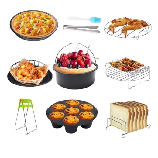 JACKGOLD Air Fryer Accessories Set Fit All 5.2qt-6.8qt And Larger Ovens, Cake & Pizza Pan, Metal Holder, Rack & Skewers, etc, BPA Free, Nonstick, Dishwasher Safe,Universal, Black (9 Inch 10-Piece)