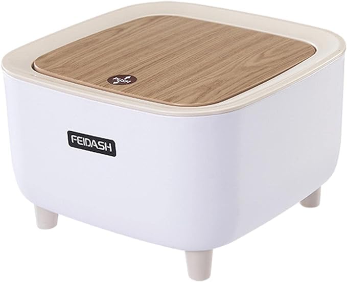 Brikipth Desktop Trash Can Rubbish Can with Lid Fruit Tiny Plsatic Trash Can Bathroom Trash Cans with Lids Wastebaskets Table Office Trash Paper White Pp Pressure