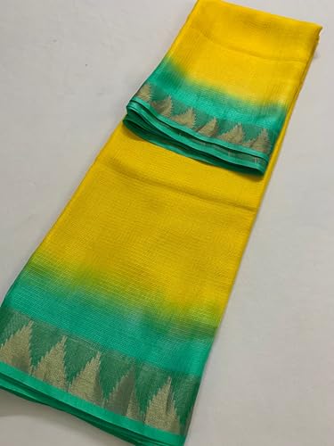 Image of Women's Bhagalpuri Pure Kota Doria Silk Net Saree With Temple Zari Border and Running Blouse Piece
