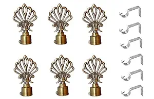 ZedZero Antique Finish Curtain Finials Home Decor Heavy Curtain Bracket Parda Holder with Strong Support 1 Inch Rod Pocket for Door & Window Fitting, Curtain Rod Holder, Curtain Accessories (3 Pair)