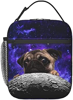 KUOAICY Pug Moon Space Lunch Box Reusable Insulated Totes Lunch Bag Thermal Cooler For Boy Girls School Men Women Beach Picnic Travel
