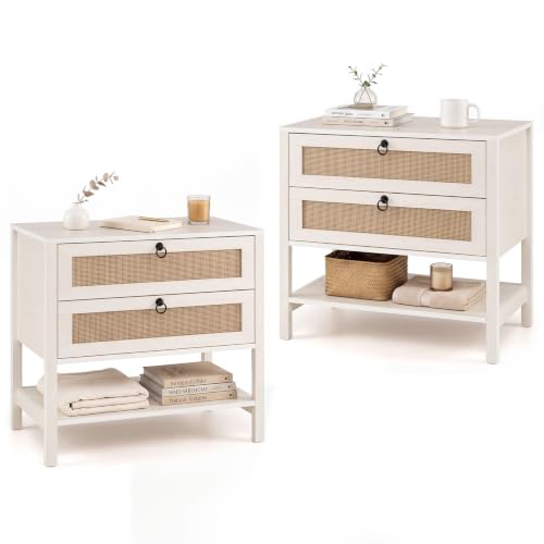 KOMFOTT Rattan Nightstand Set of 2