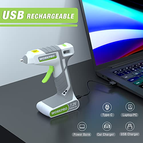 WORKPRO Cordless Glue Gun 7.2V with 20pcs Glue Sticks (7x100mm), Fast Preheating Hot Glue Gun with 2000mAh Lithium-ion Battery, Automatic-Power-Off Glue Stick Gun for Crafting with Indicator Lights - Image 5