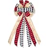 Large Christmas Tree Topper 13 x 30 Inch Red and Black Burlap Buffalo Plaid Bow Rustic Farmhouse Holiday Decoration for Wreaths Garlands Front Door and Outdoor Decor