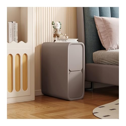 Table d'appoint minimaliste étroite 25cm marron avec 2 tiroirs - 2