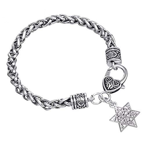 ✡ Bracelet Acier Ton Argent Symbole 12 Tribus d'Israel Maille Palmier