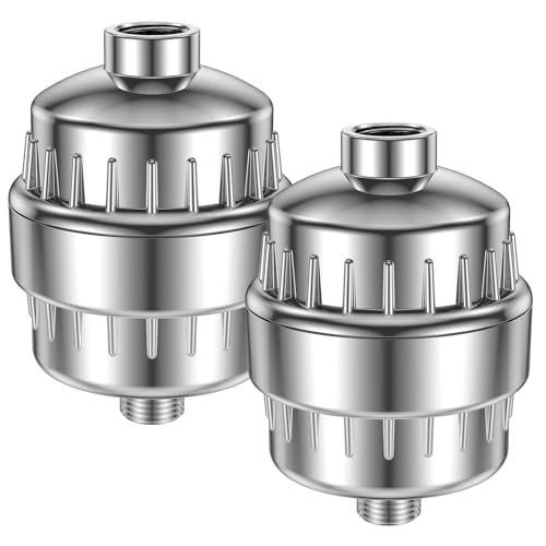 Pack de 2 filtros de ducha para agua dura, potente filtro de cabezal de ducha con cartuchos intercambiables, filtro de agua de ducha para eliminar cloro, metales pesados y otros depósitos