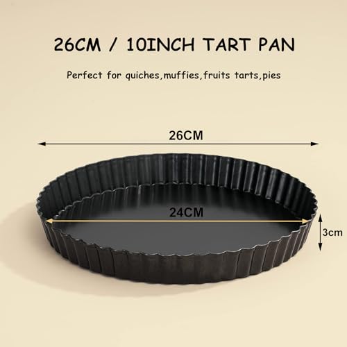 Quiche Pan, Non-Stick Deep Pie Pans with Removable Loose Bottom, Fluted Round Deep Flan Dish, Tart Tins for Baking Quiches, Pies, Flans, Cheese (10inch/26cm) - Image 3