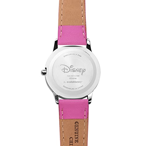 DISNEY Minnie Mouse Watch for Girls – Cute Minnie Watch for Kids 3-5 with Silver Bezel & Pink Leather Strap – Adorable Mouse Watches Toddlers, Young Fans3